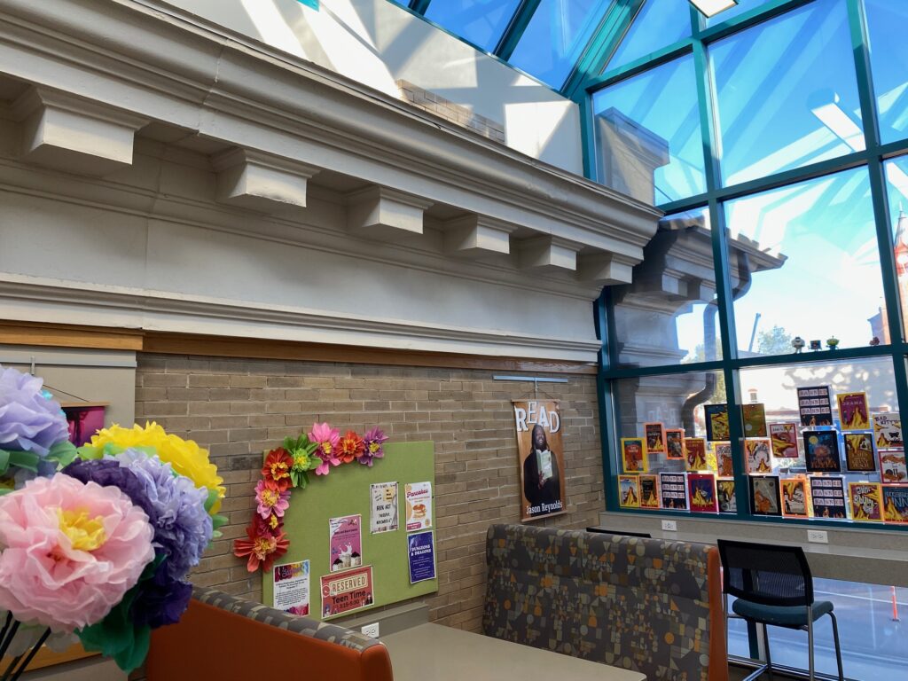 Interior picture of the Stoughton Public Library integrating historic elements