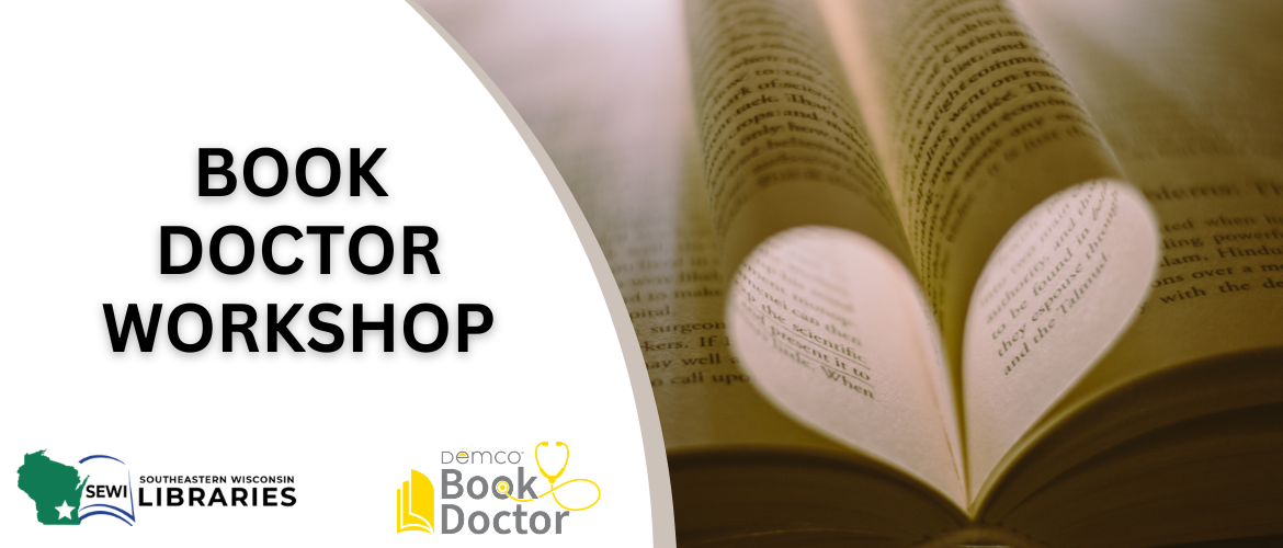Open book with pages forming a heart shape, next to "Book Doctor Workshop" text and logos.